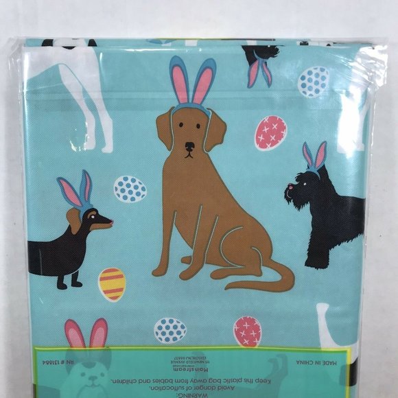 Easter Bunny Funny Dogs Printed Vinyl Tablecloth Rabbit Ears Dinner Party 52x70 - Picture 4 of 7